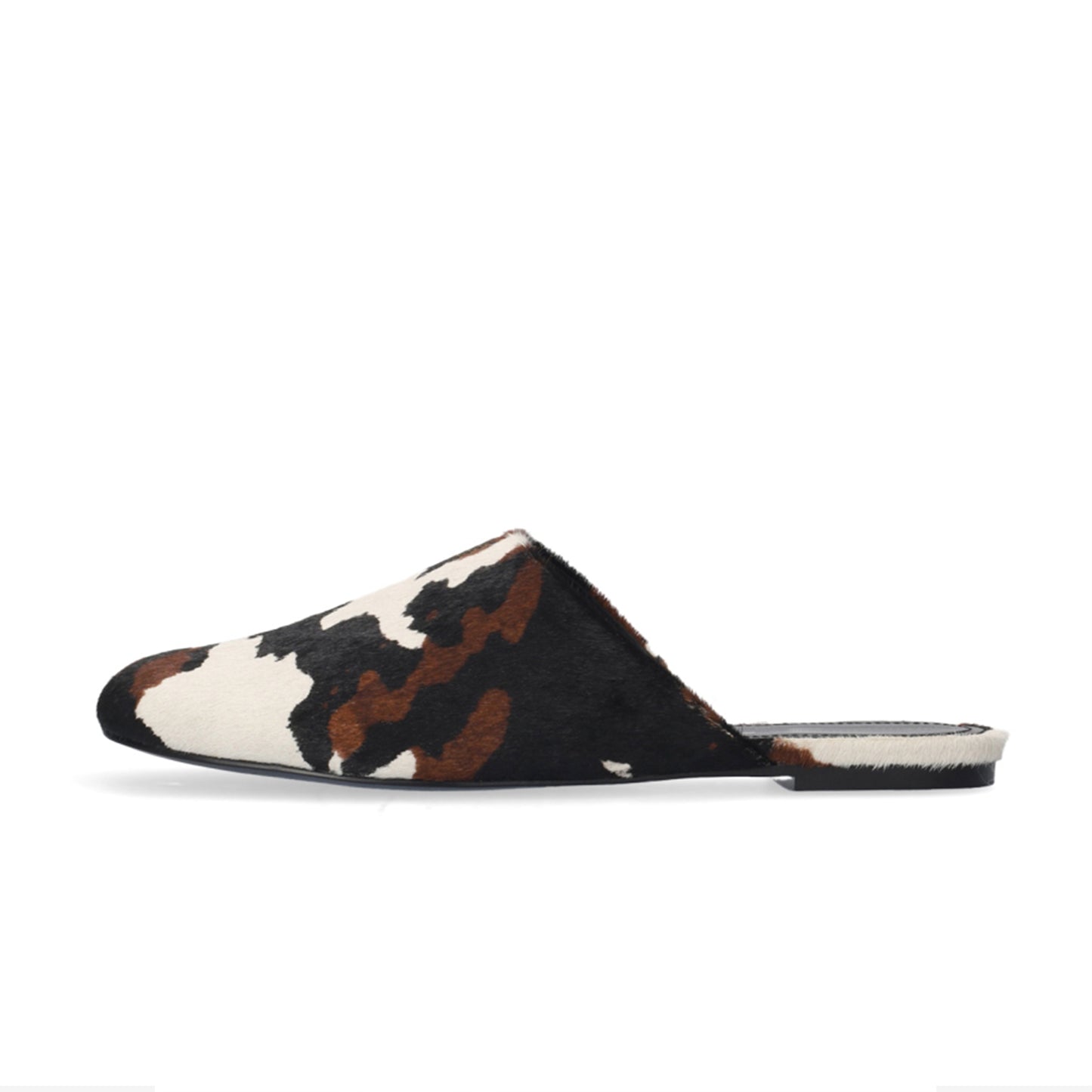 Cow Pattern Pony Hair Vegan Leather Square-Toe Backless Chic Flats