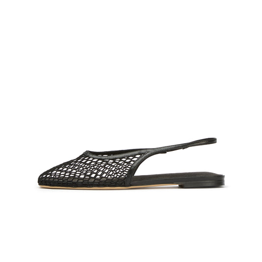 Black Mesh Square-Toe Sleek Slip-On Slingback Flats