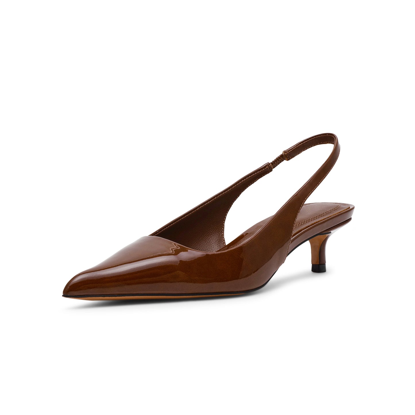 Patent Brown Pointed-Toe Classic Slingback Kitten Heels