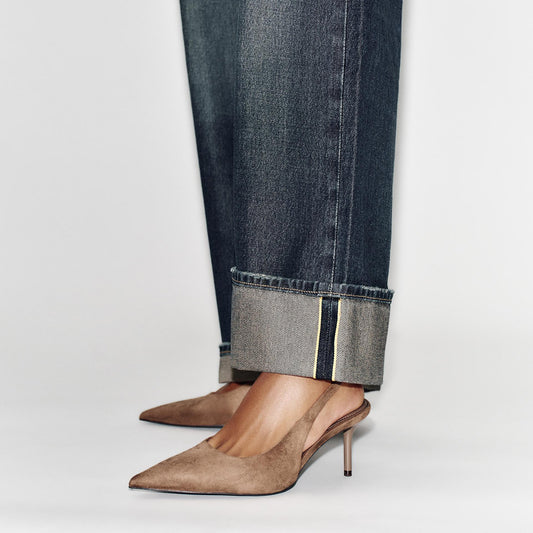 Taupe Faux Suede Pointed-Toe Slingback Classic Kitten Heels