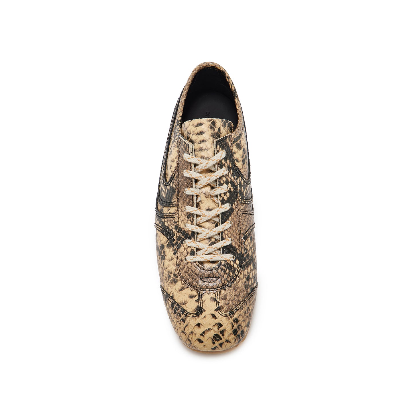 Nude Snakeskin Print Vegan Leather Square-Toe Lace-Up Sneakers Flats