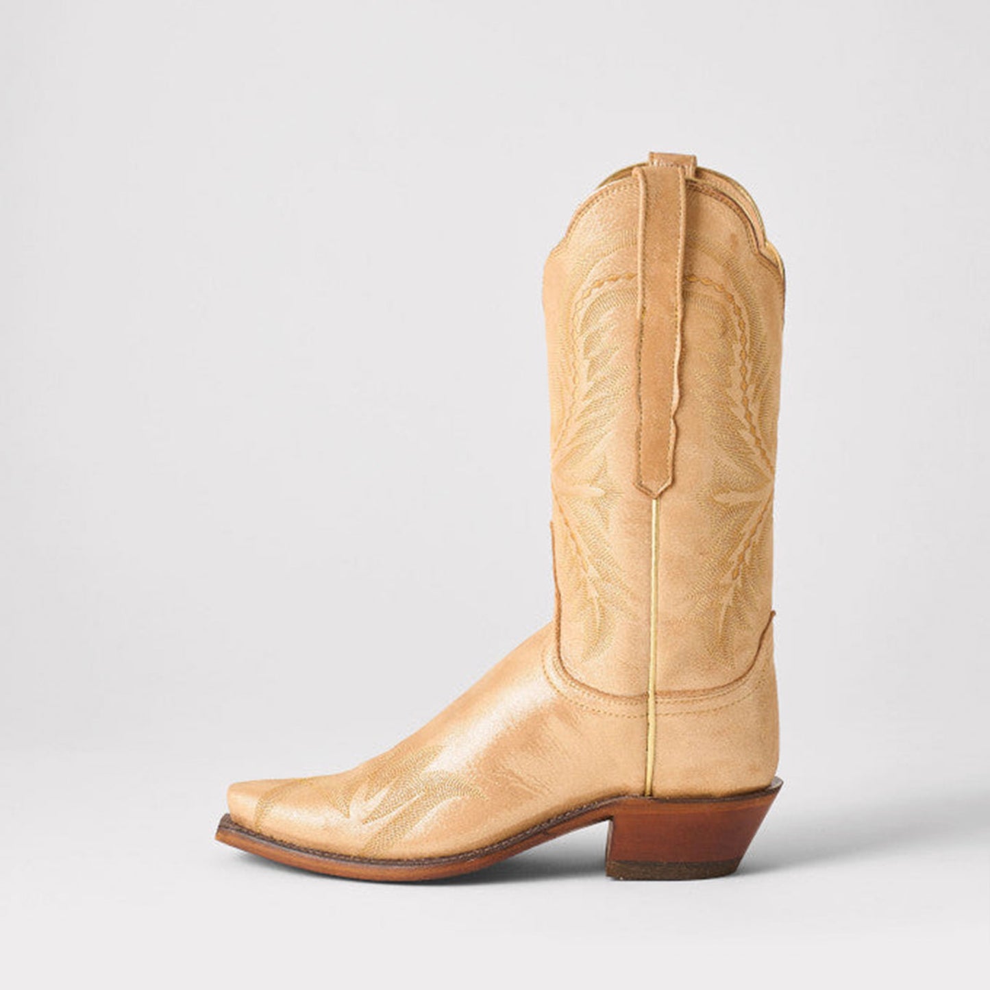 Metallic Champagne Snip-Toe Western Embroidery Mid Calf Chic Cowgirl Boots