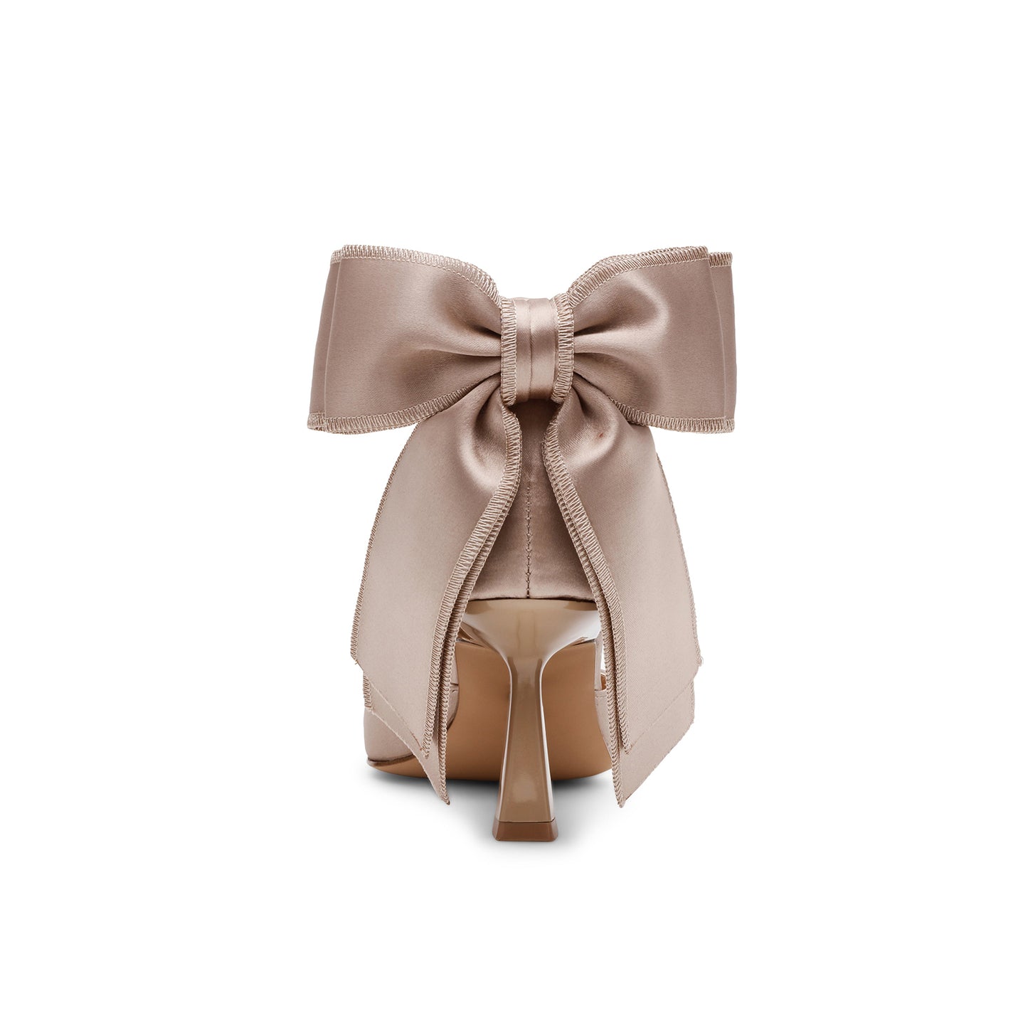 Taupe Satin Pointed-Toe Ankle Strap With Bow Pumps