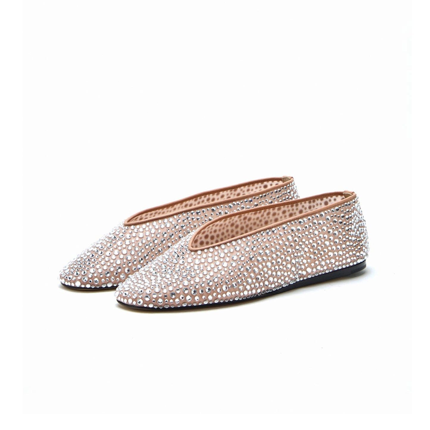 Fawn Mesh Round-Toe Full Crystals Chic Ballet Flats