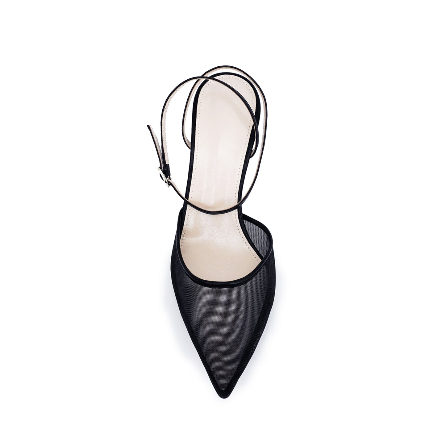 Black Mesh And Vegan Leather Pointed-Toe Ankle Strap Classic High Heels