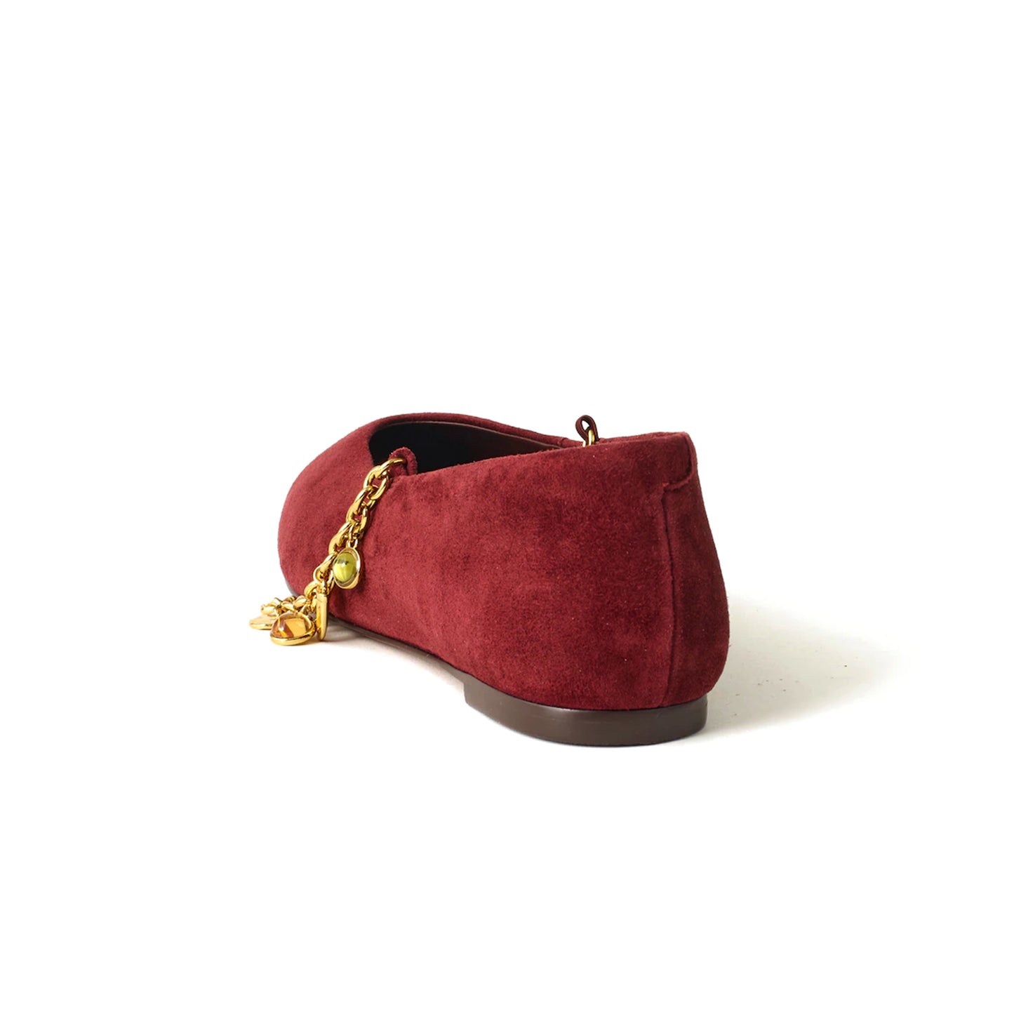 Wine Red Faux Suede Round-Toe Mary Jane Classic Ballet Flats