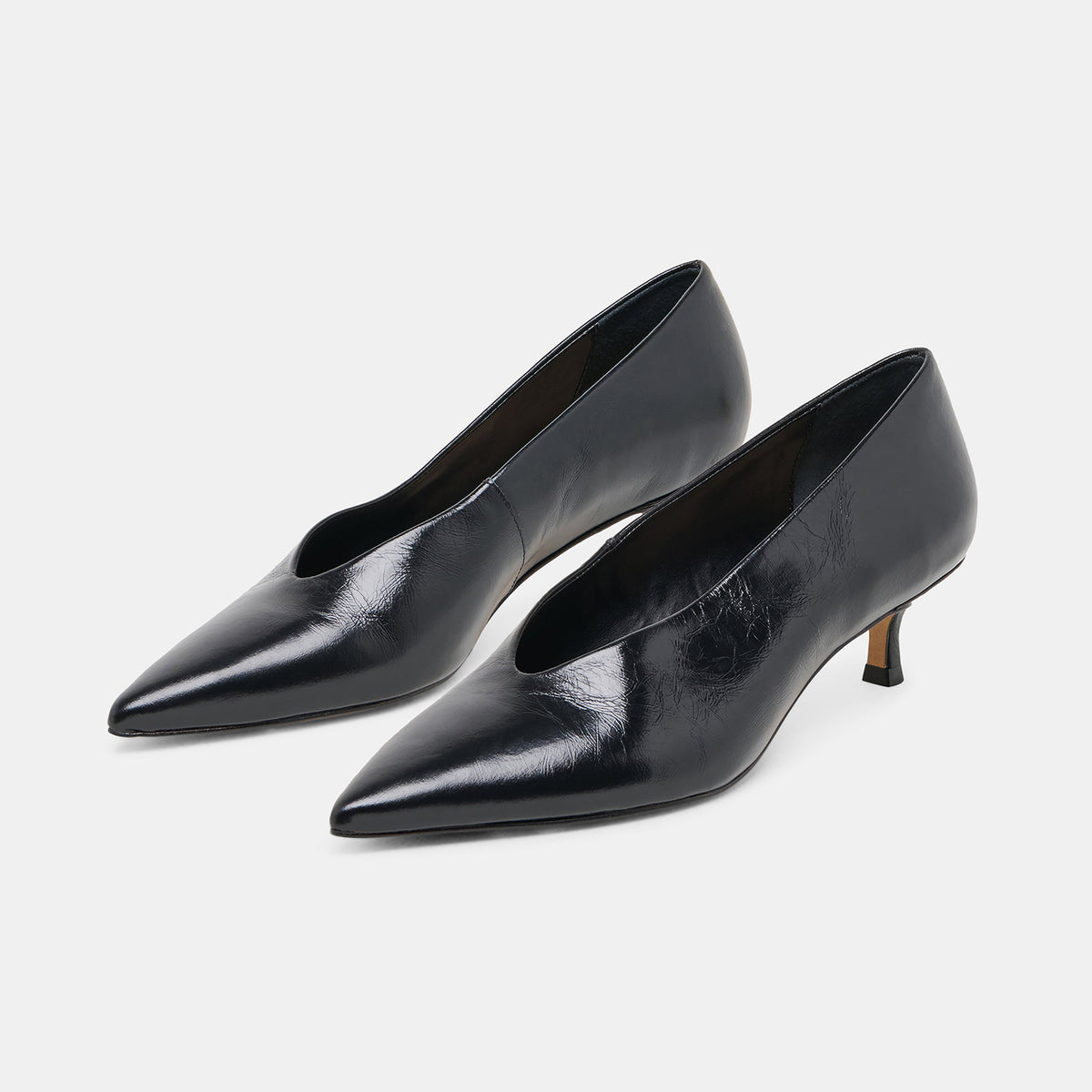 Black Pointed-Toe Sleek Slip-On Kitten Heels