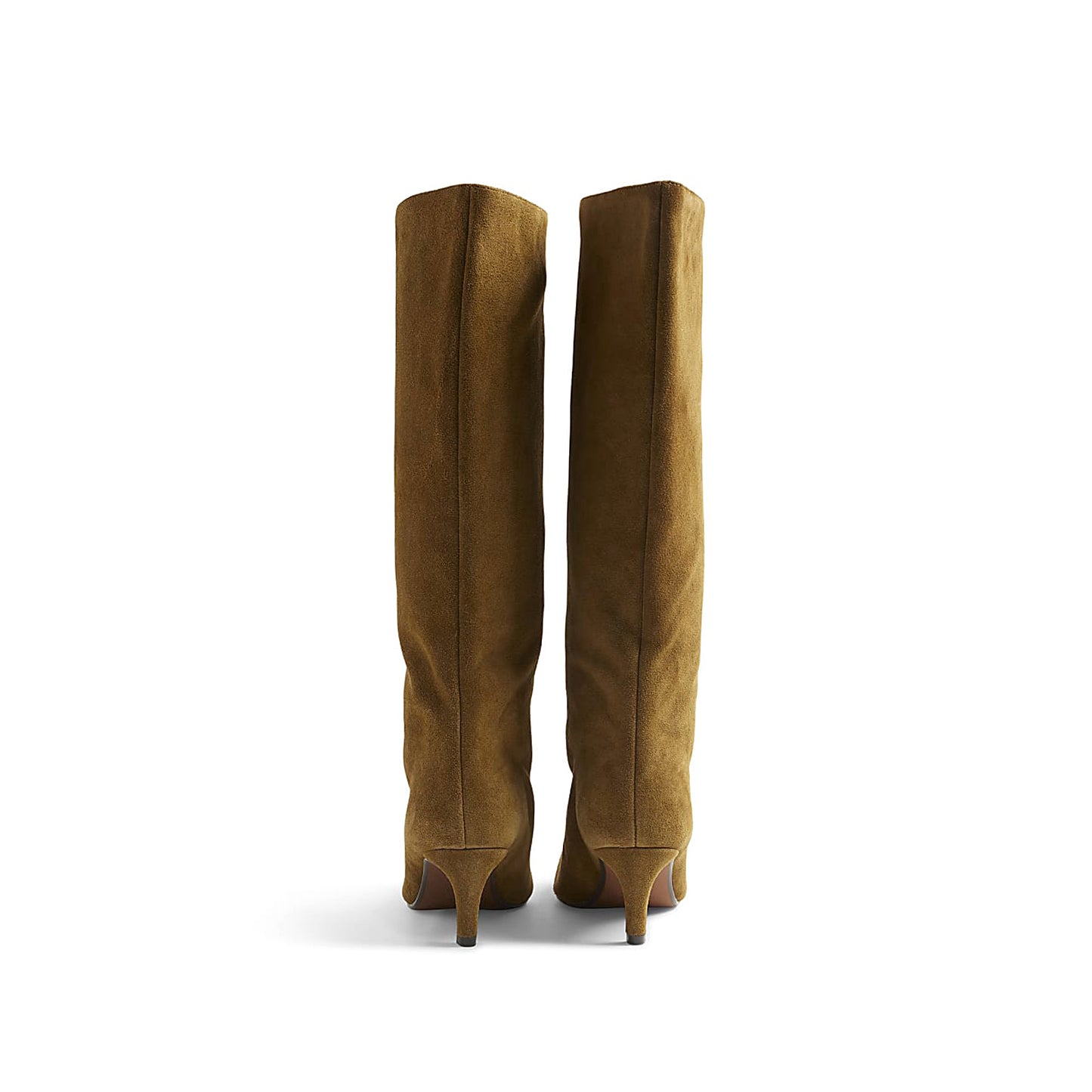 Brown Faux Suede Pointed-Toe Sleek Wide Calf Knee High Stiletto Boots