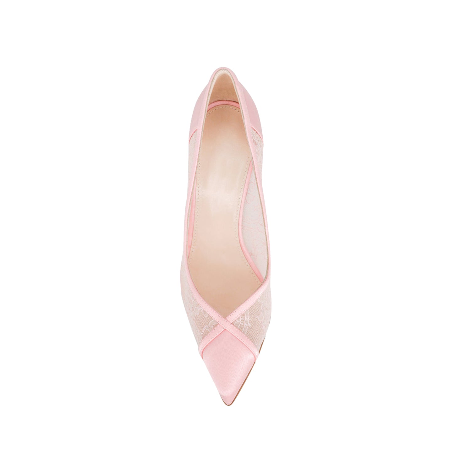 Pink Lace Mesh And Satin Pointed-Toe Slip-On Classic High Heels