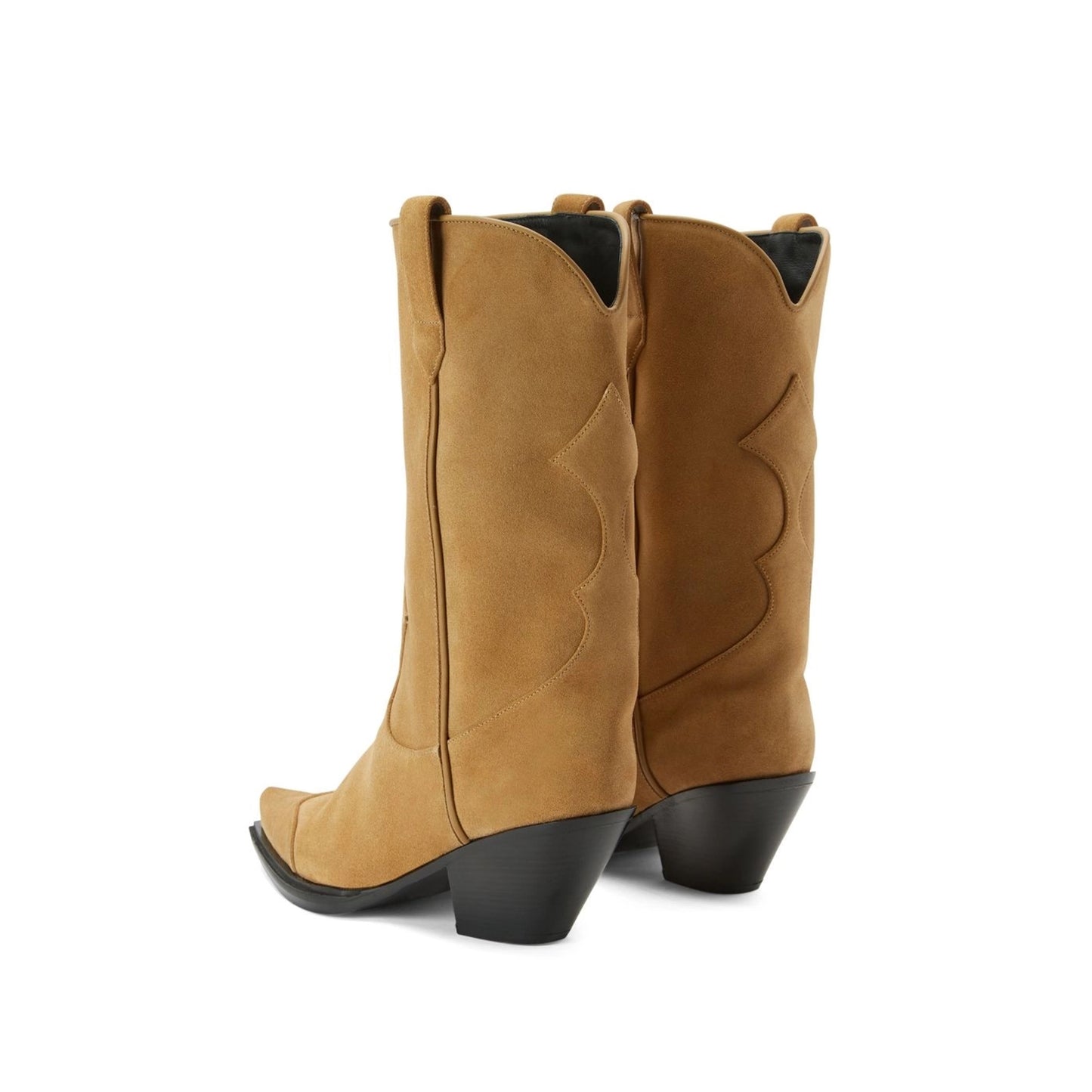 Brown Faux Suede Snip-Toe Classic Mid Calf Cowgirl Boots