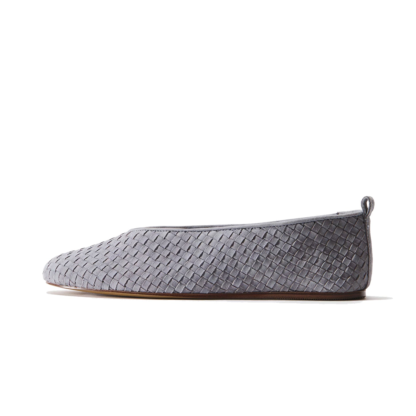 Gray- Blue Woven Faux Suede Square-Toe Slip-On Classic Ballet Flats