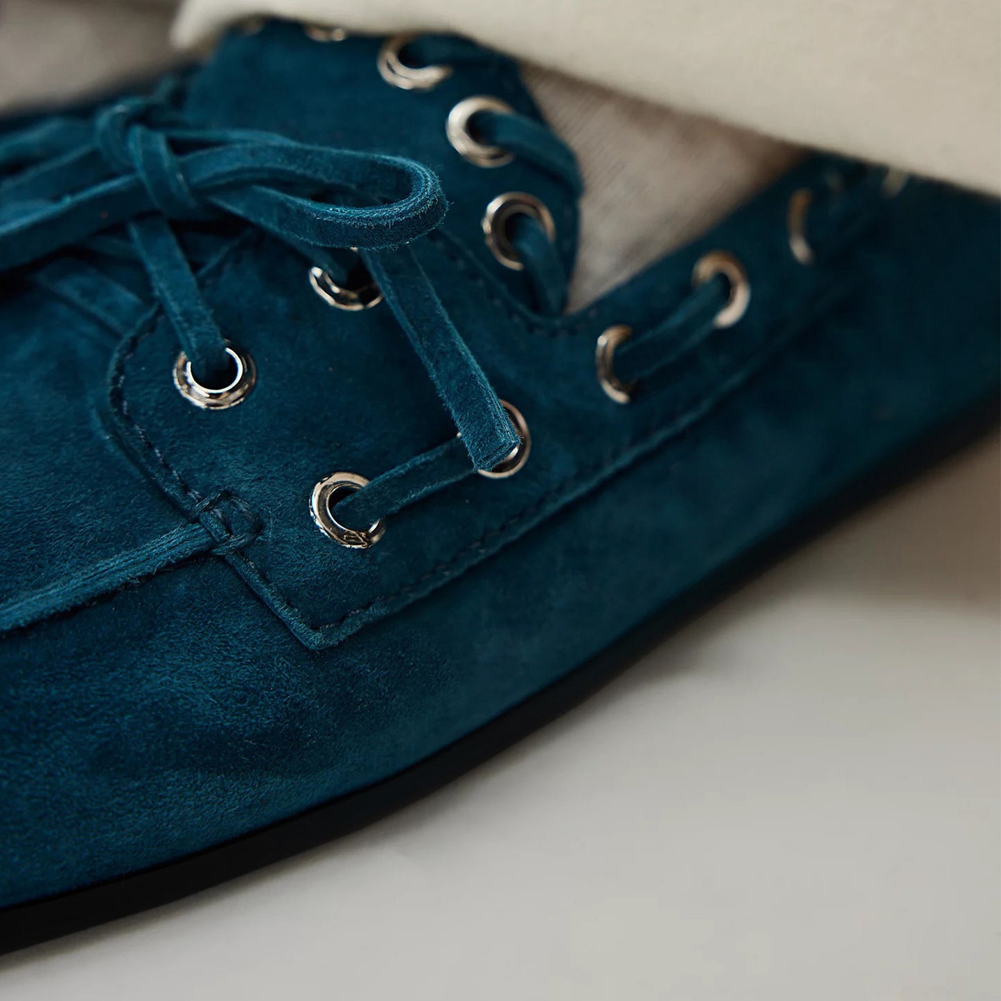 Dark Turquoise Faux Suede Round-Toe Lace-Up Boat Shoes Flats