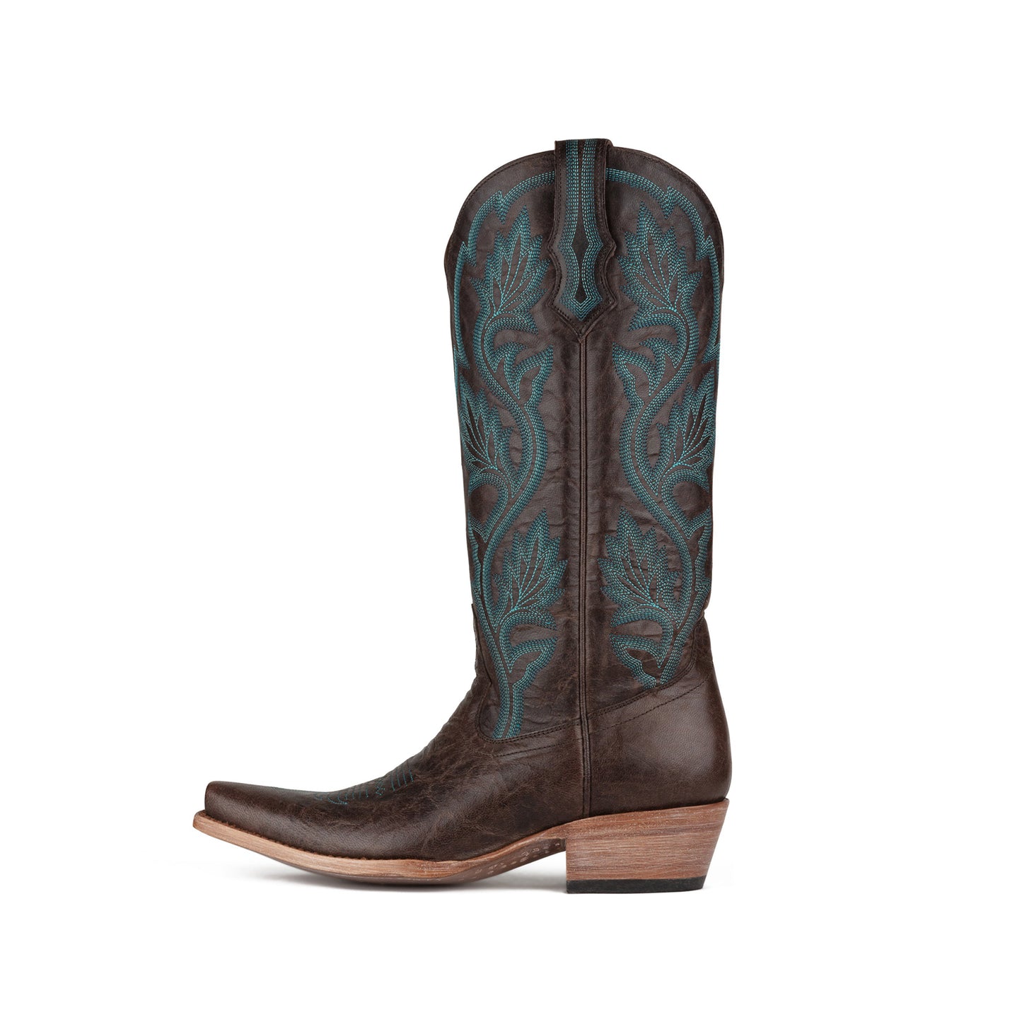 Chocolate Snip-Toe Plant Embroidery Mid Calf Cowgirl Boots
