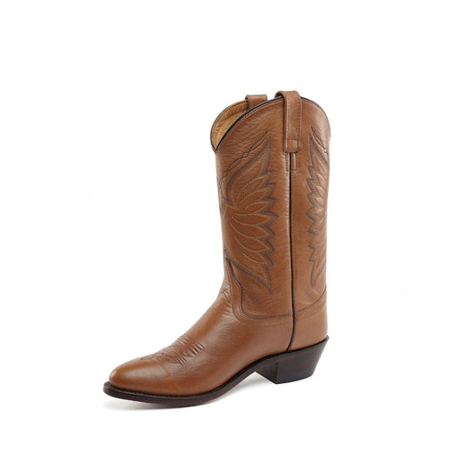 Cognac Almond-Toe Western Embroidery Classic Mid Calf Cowgirl Boots