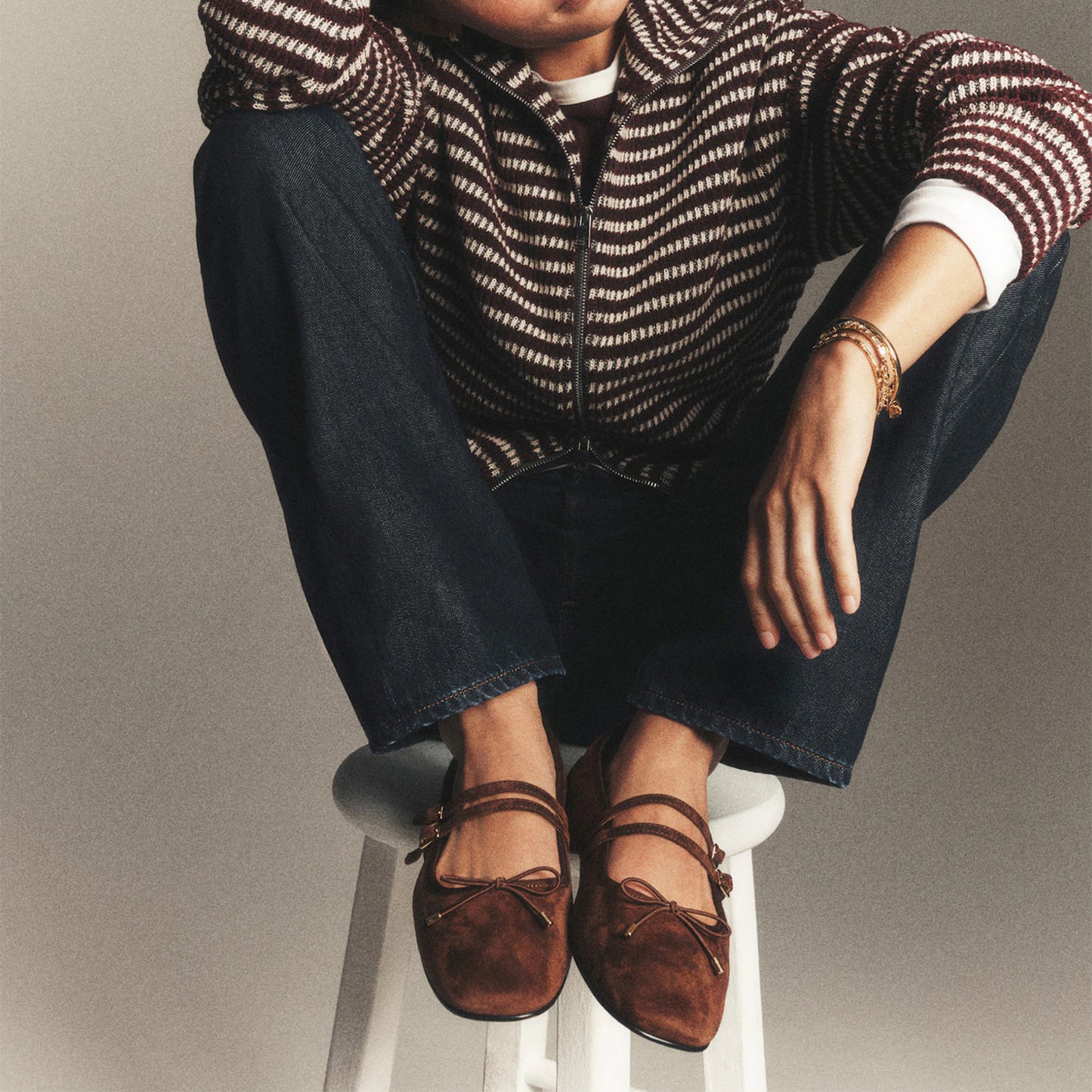 Mahogany Faux Suede Square-Toe Double Bridge Strap Front Bow Ballet Flats