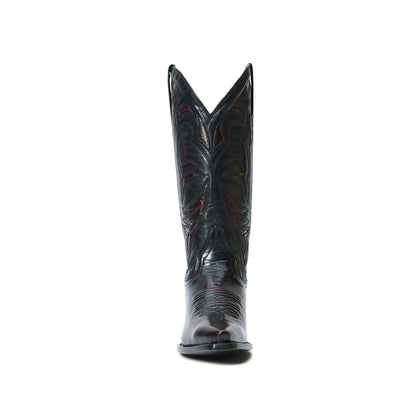 Black Cherry Snip-Toe Embroidery Classic Mid Calf Cowgirl Boots