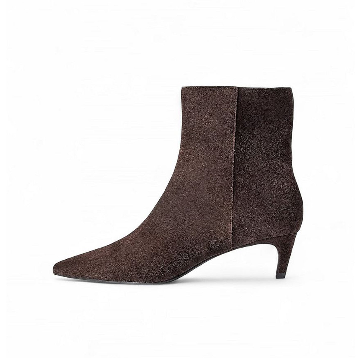Dark Brown Faux Suede Pointed-Toe Full-Zip Ankle Stiletto Boots