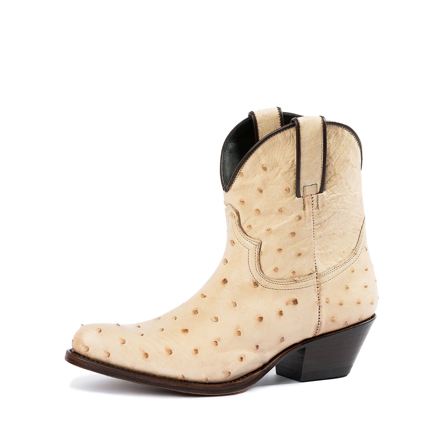 Cream Ostrich Print Round-Toe Simple Ankle Cowgirl Boots
