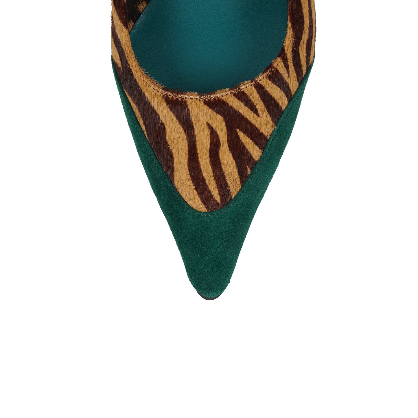 Zebra Pattern And Turquoise Pointed-Toe Slingback Chic Kitten Heels