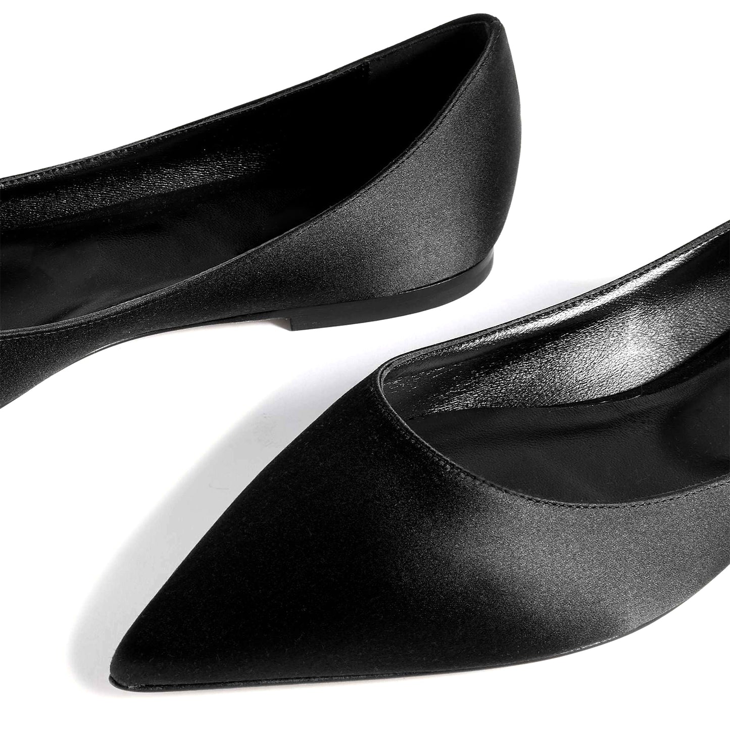 Black Satin Pointed-Toe Slip-On Simple Ballet Flats