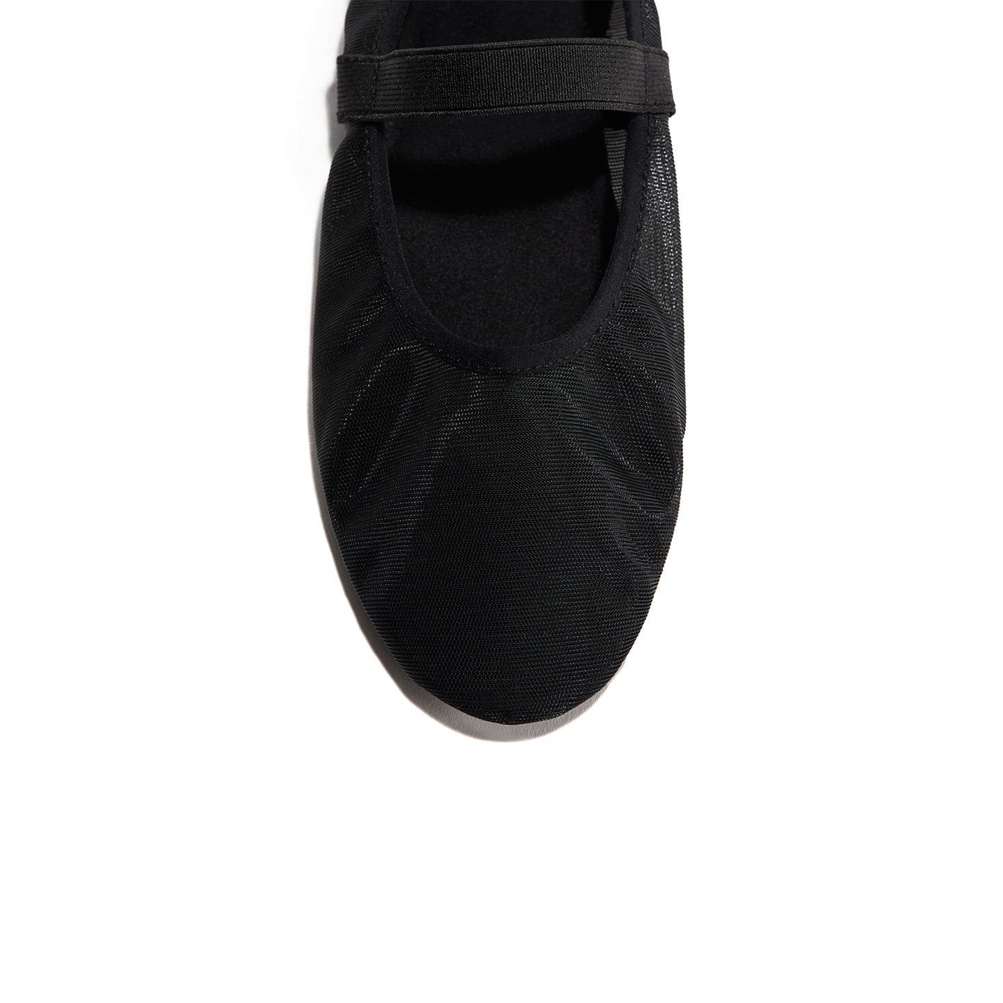 Black Mesh Round-Toe Bridge Strap Ballet Flats