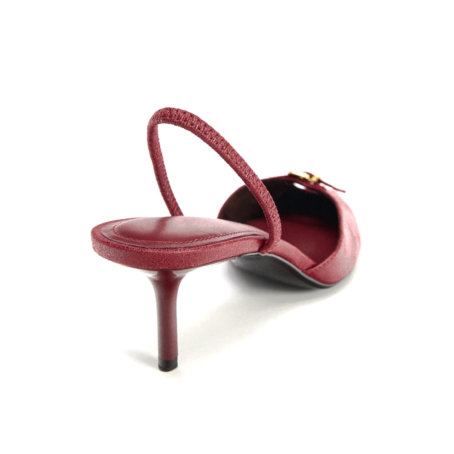 Red Pointed-Toe Front Buckle And Slingback Classic Kitten Heels