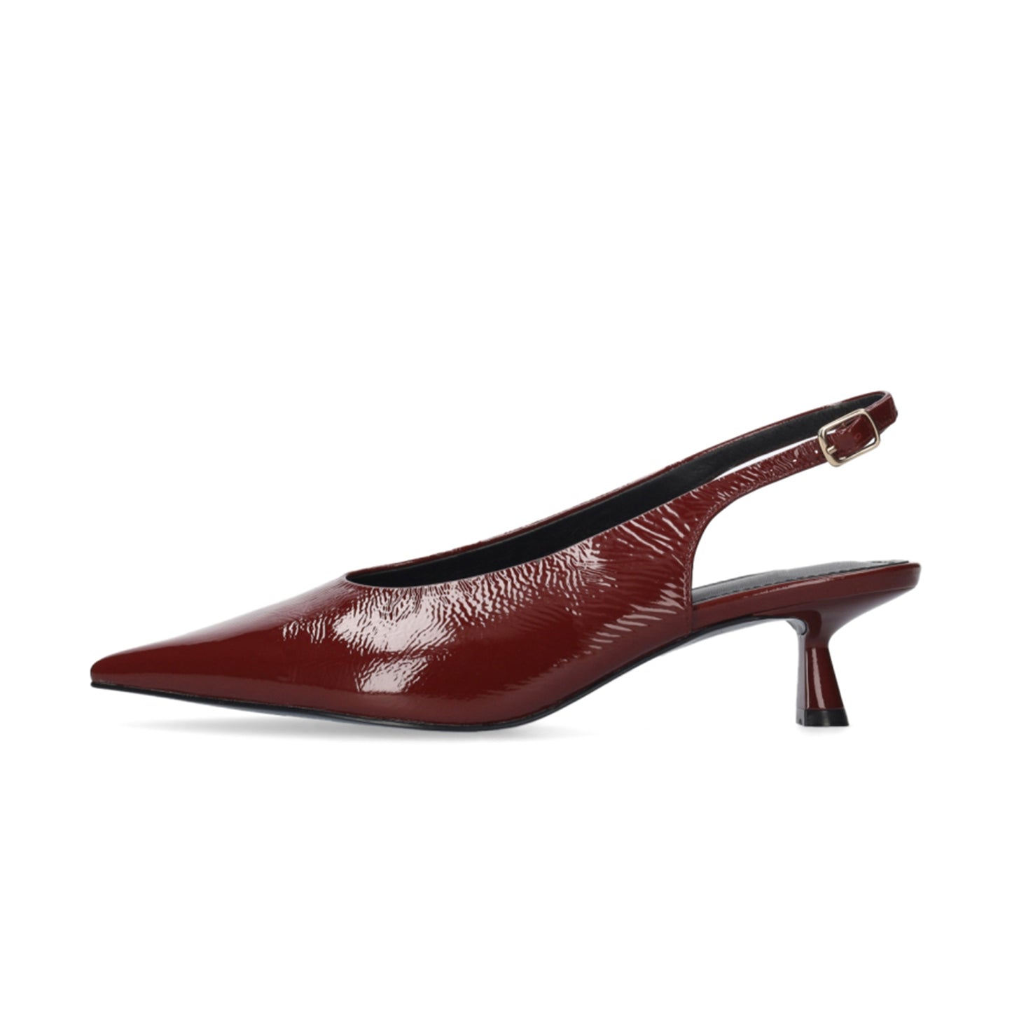 Patent Dark Red Pointed-Toe Buckle Back Strap Chic Kitten Heels