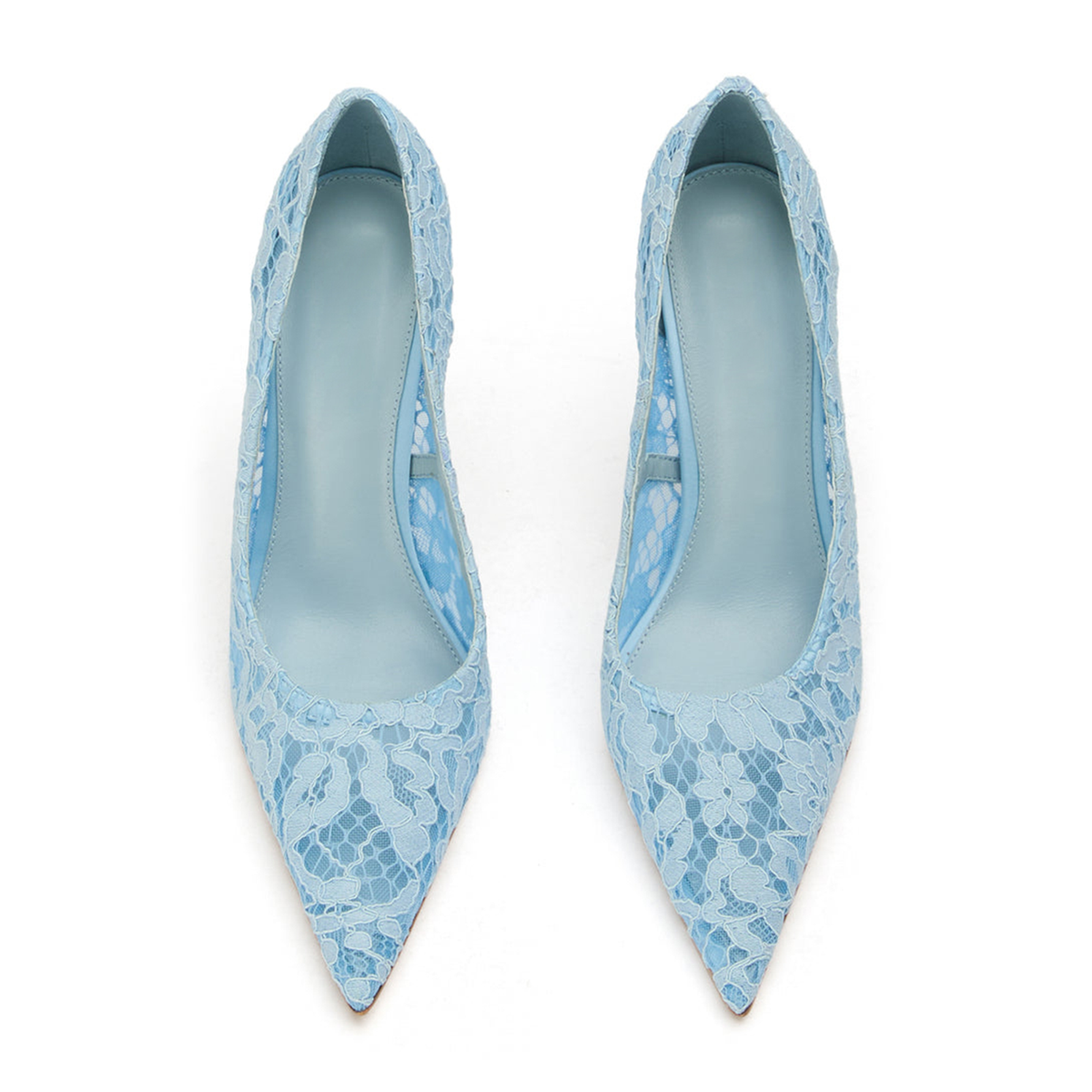 Blue Lace Mesh Pointed-Toe Slip-On High Heels Pumps