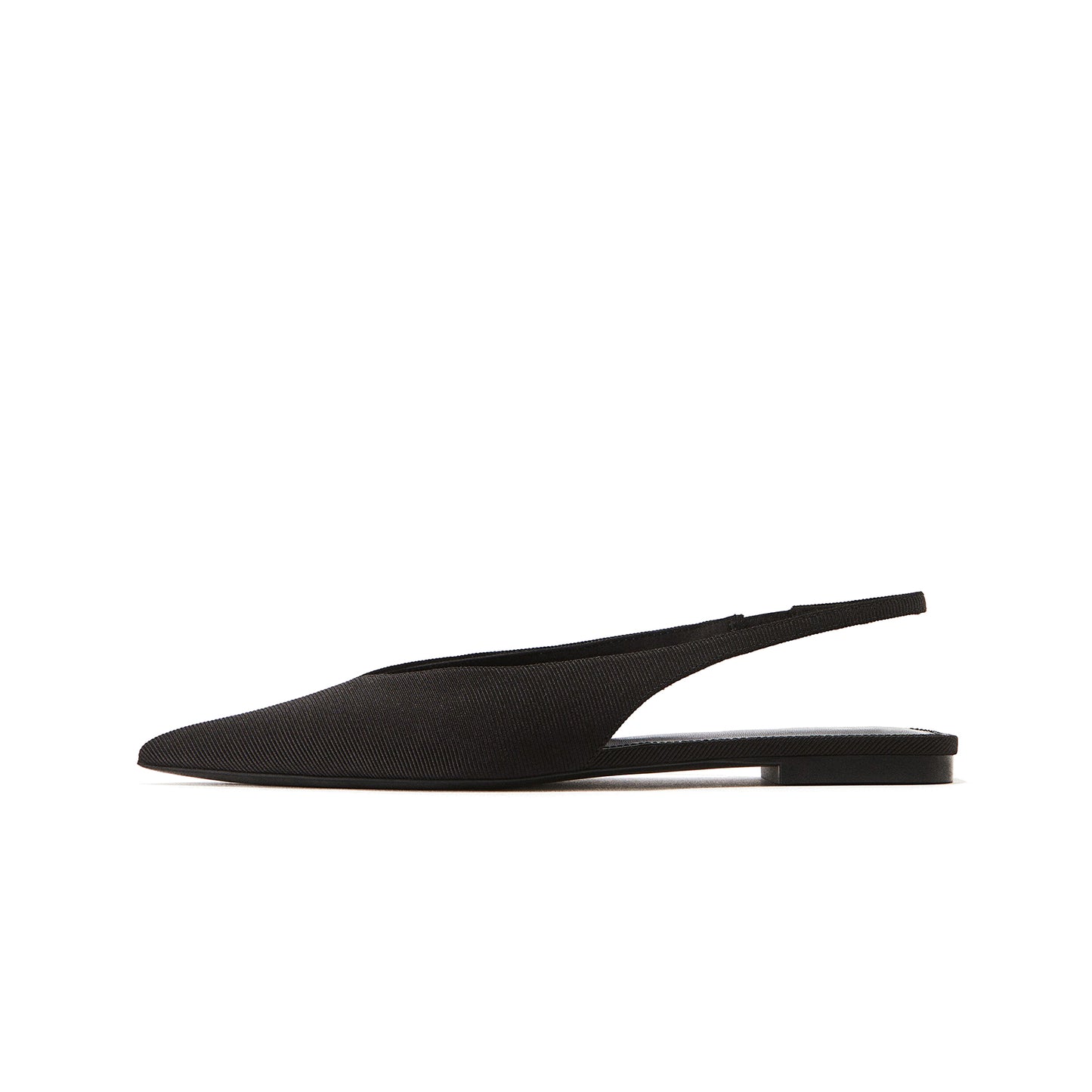Black Satin Pointed-Toe Slingback Flats
