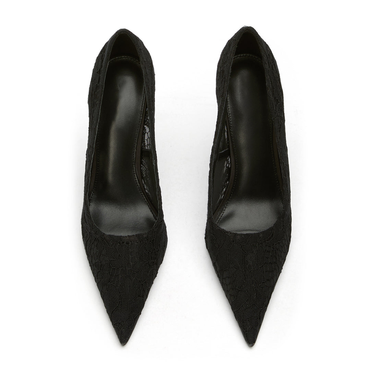 Black Lace Mesh Pointed-Toe Slip-On High Heels Pumps