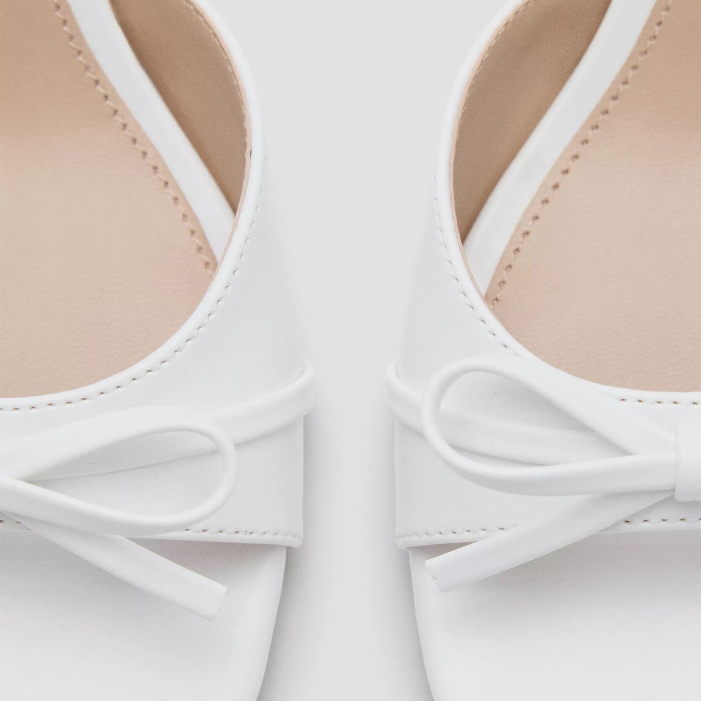 Patent White Square-Toe Front Chic Bow Slip-On Backless Kitten Heels