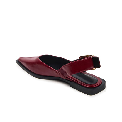 Burgundy Vegan Leather Pointed-Toe Slingback Buckle Flats