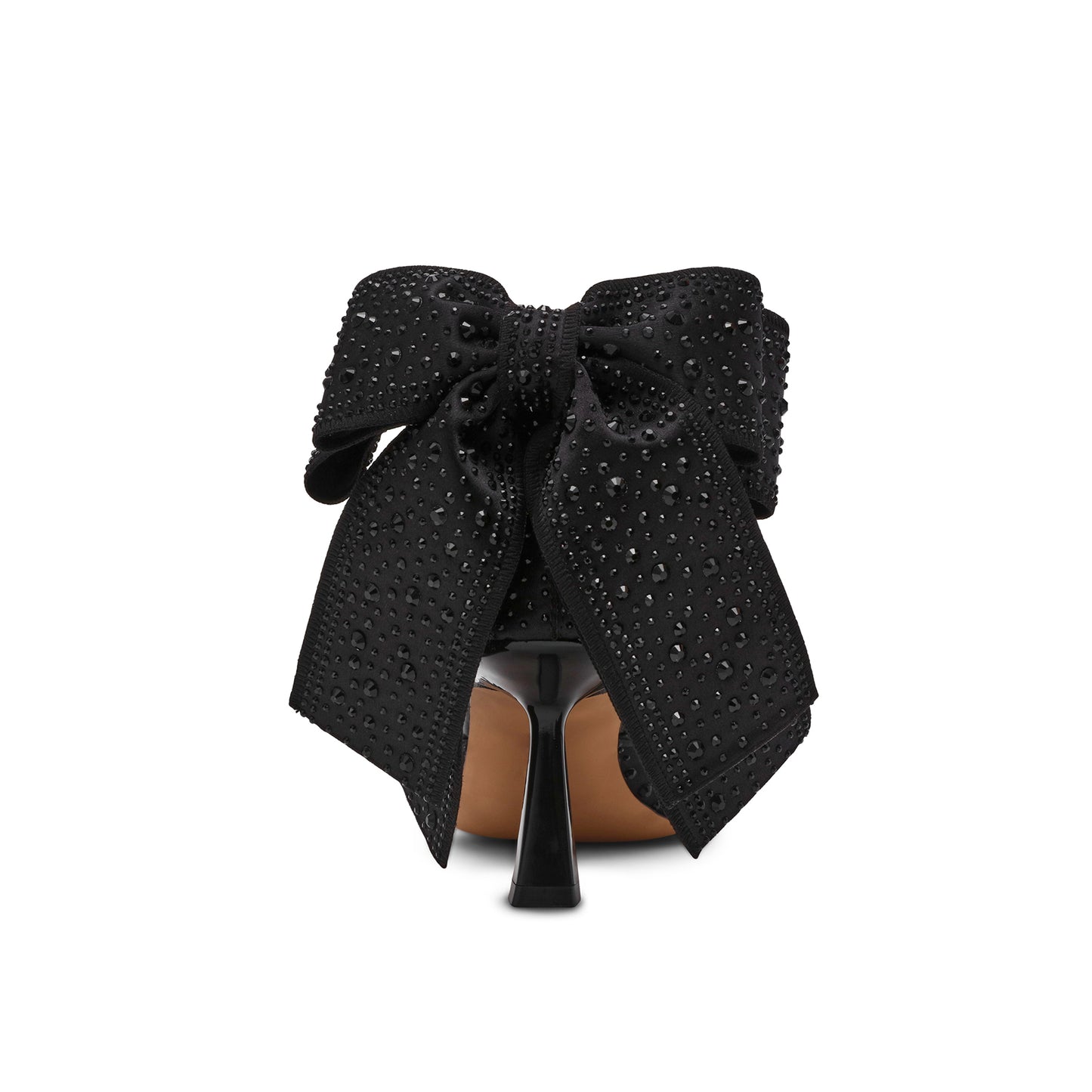 Black Crystals Satin Pointed-Toe Ankle Strap With Bow Pumps