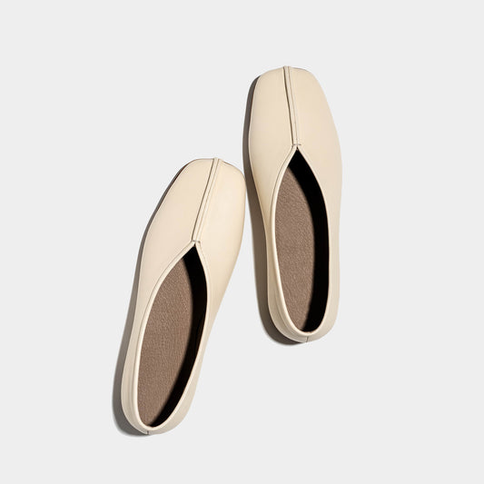Cream Square-Toe Ballet Classic Flats