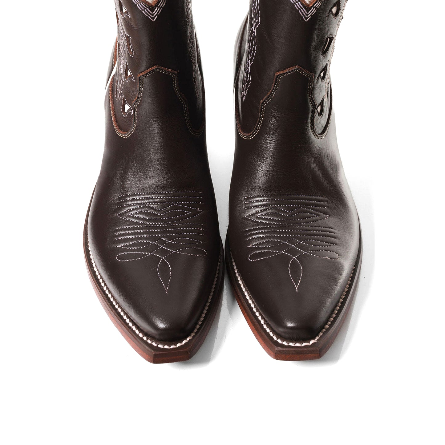 Chocolate Snip-Toe Tulip Inlay Embroidery Ankle Cowgirl Boots