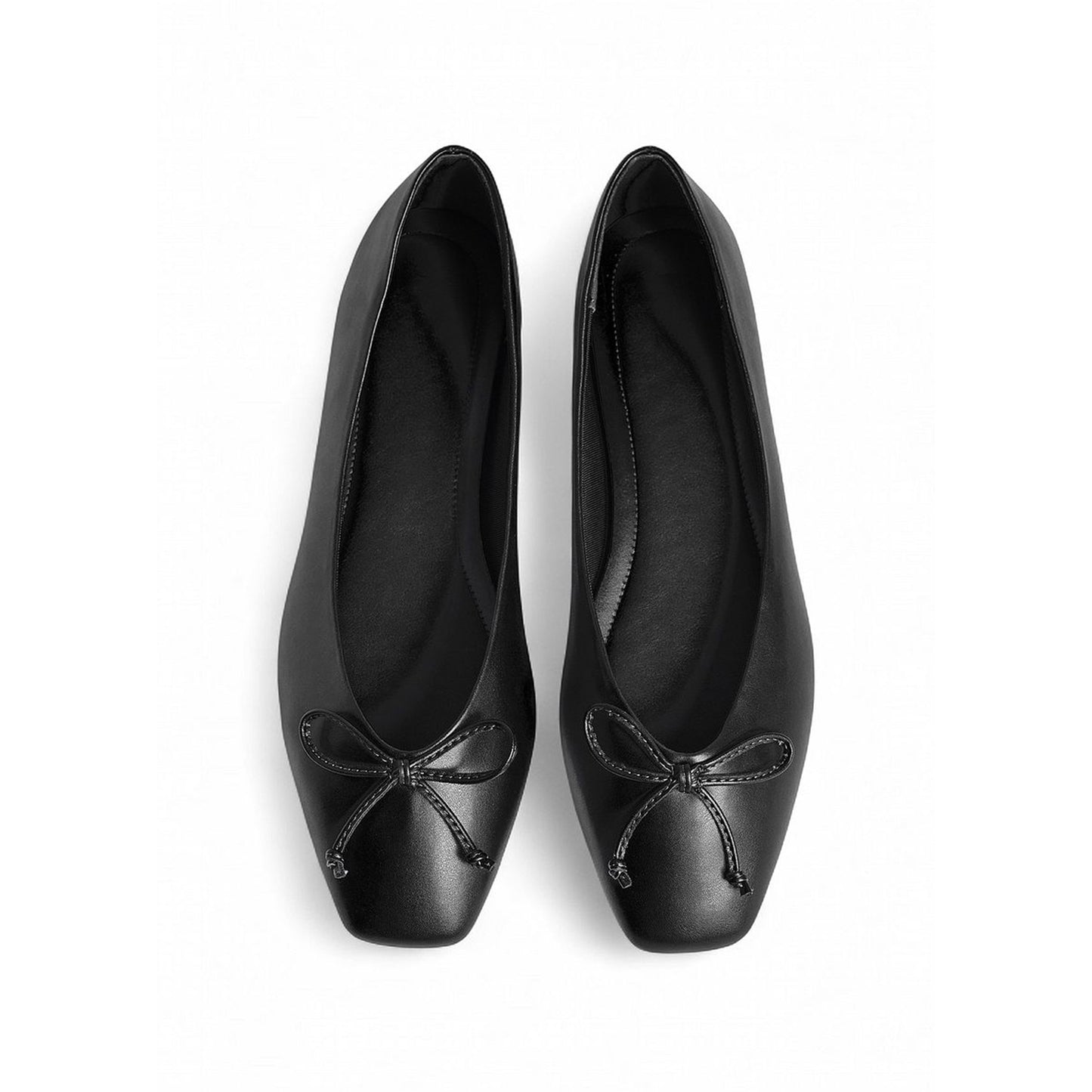 Black Square-Toe Classic Front Bow Detail Ballet Flats