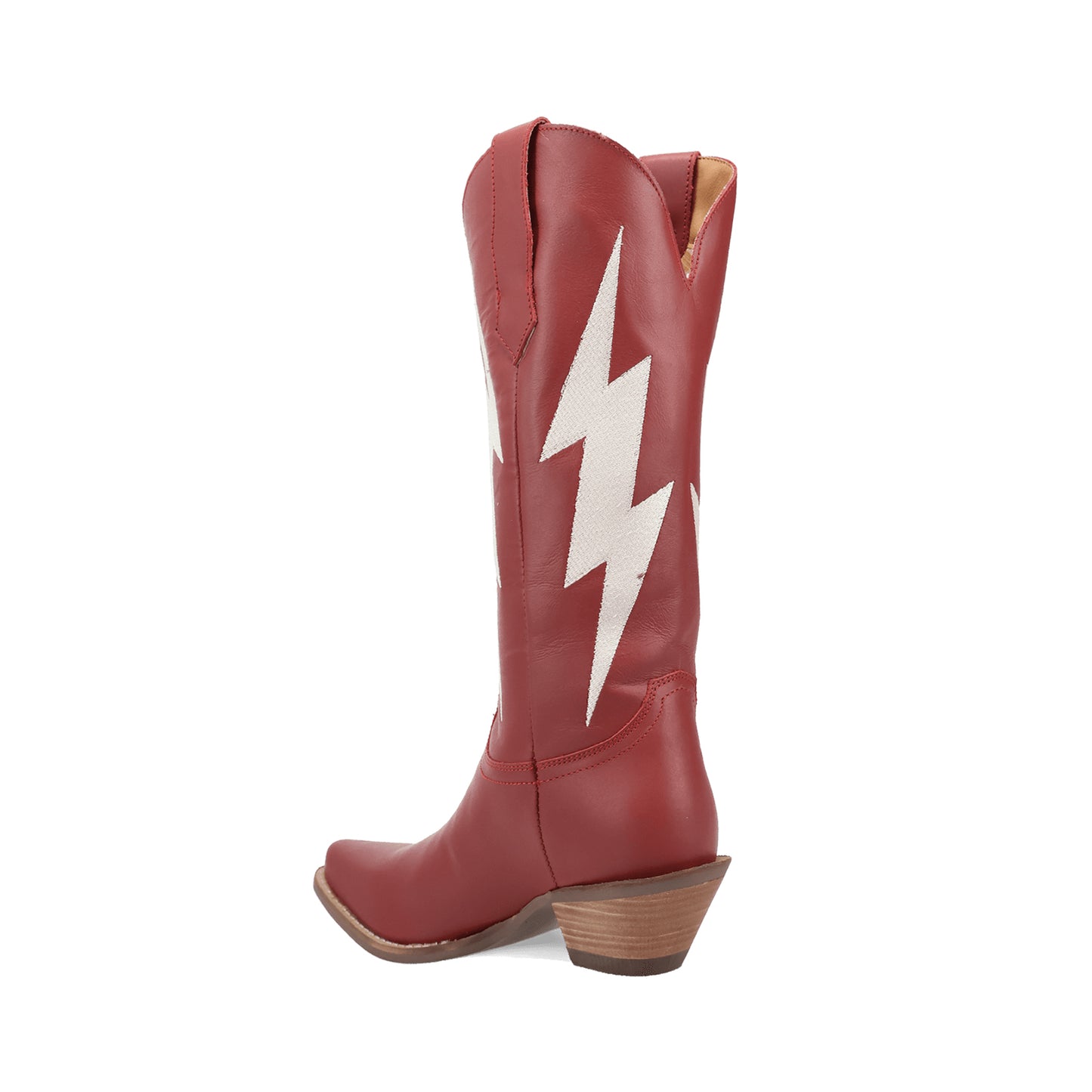 Red Snip-Toe Lightning Embroidery Mid Calf Classic Cowgirl Boots