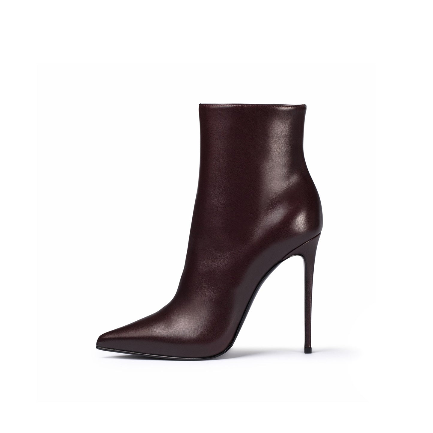 Cherry Red Pointed-Toe Simple Full-Zip Ankle Stiletto Boots