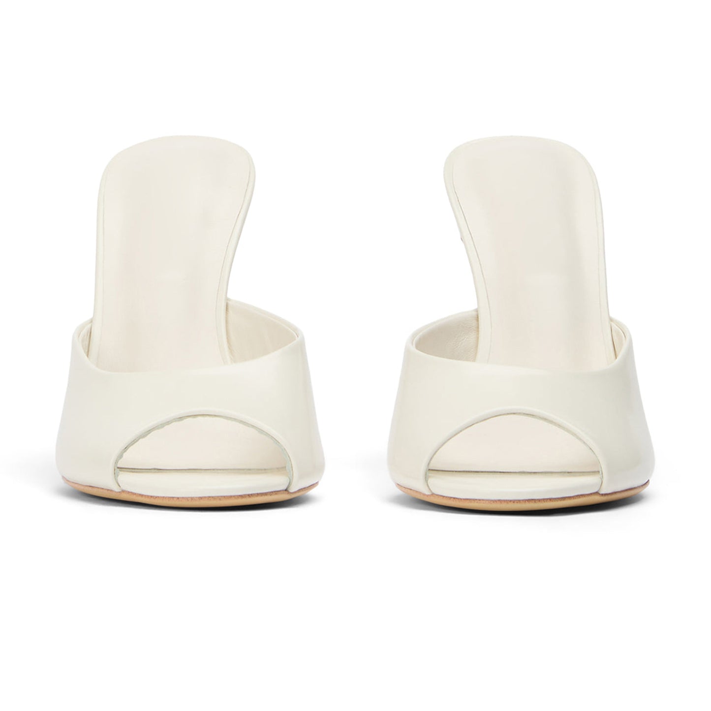 Patent White Peep Round-Toe Slip-On Backless Stiletto High Heels