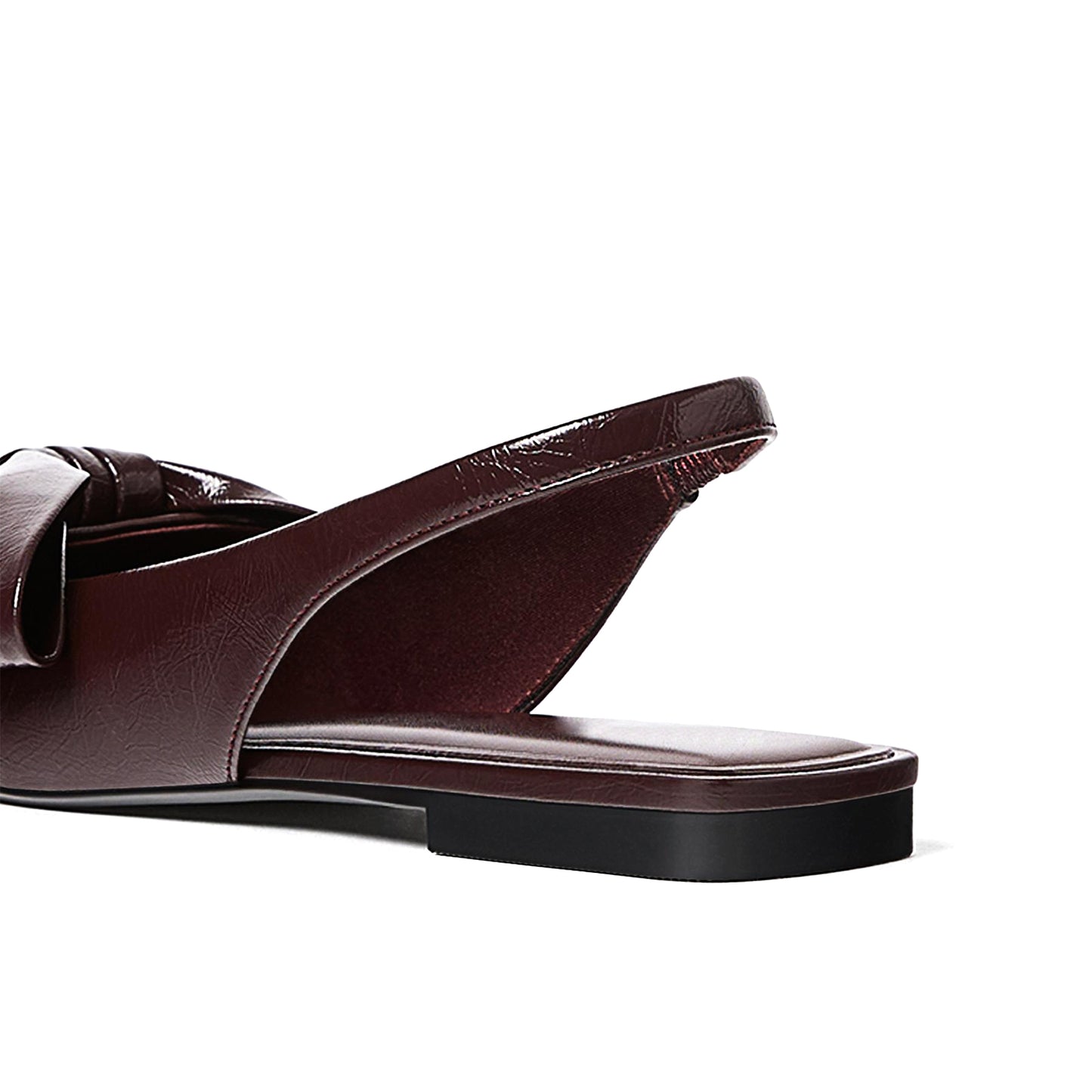 Patent Burgundy Pointed-Toe Front Big Bow Slingback Flats