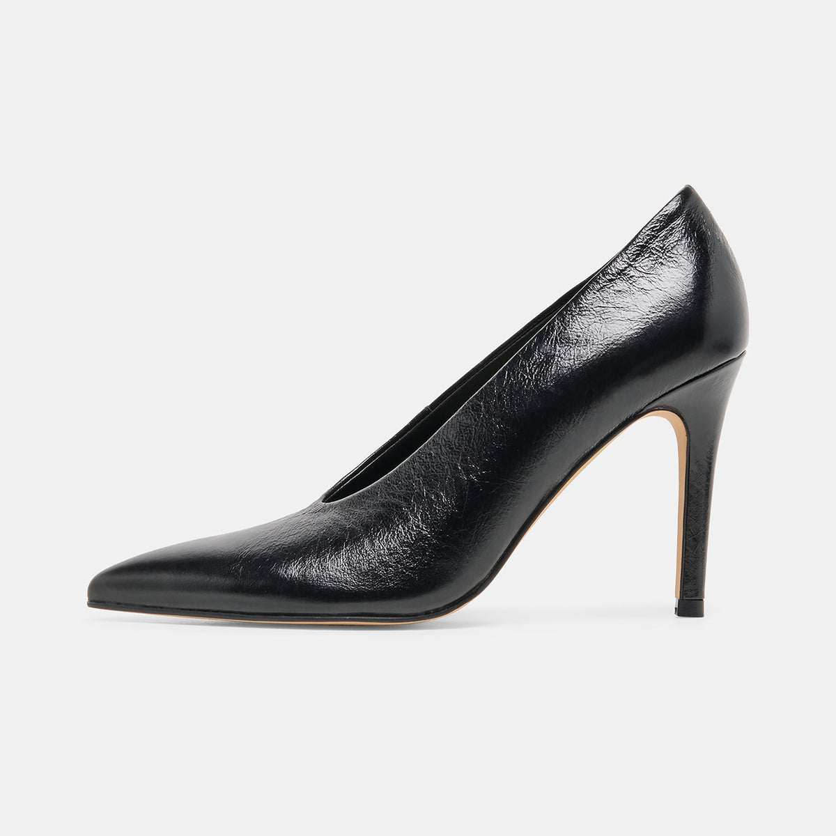 Black Vegan Leather Pointed-Toe Slip-On Classic High Heels Pumps