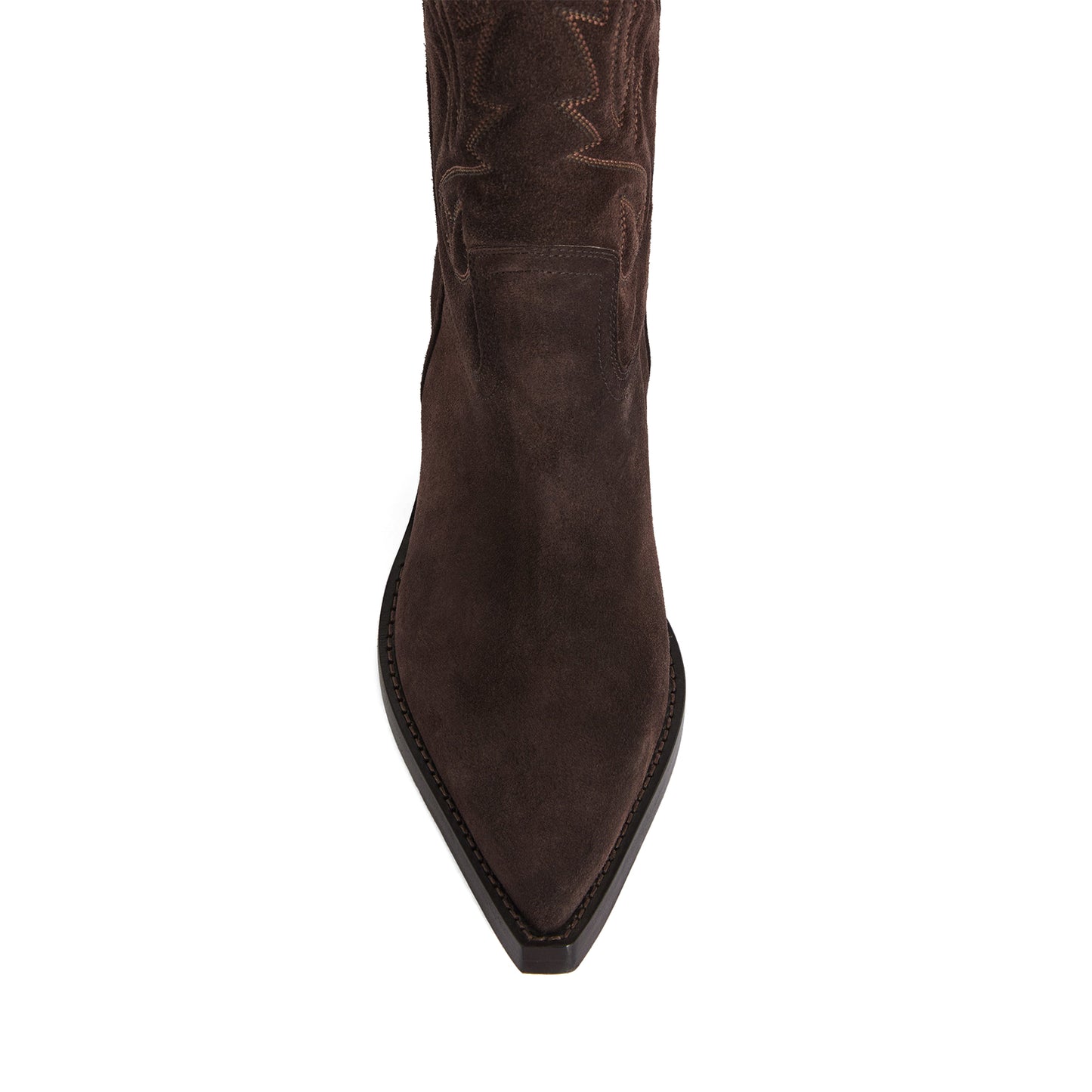 Ebony Faux Suede Pointed-Toe Chic Embroidery Mid Calf Cowgirl Boots