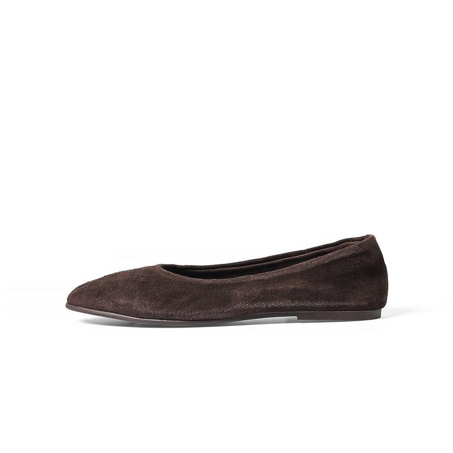 Brown Faux Suede Round-Toe Simple Classic Ballet Flats
