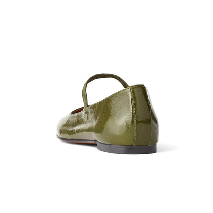 Green Patent Leather Square-Toe Bridge Strap Slip-On Flats