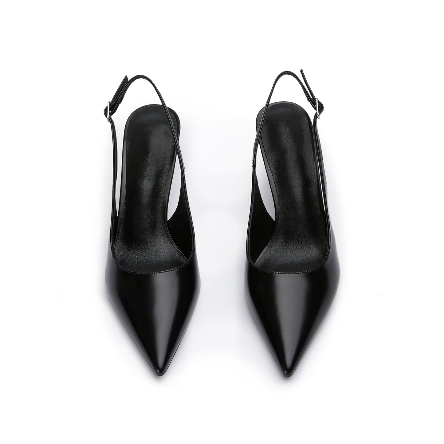 Black Pointed-Toe Classic Buckle Slingback Kitten Heels