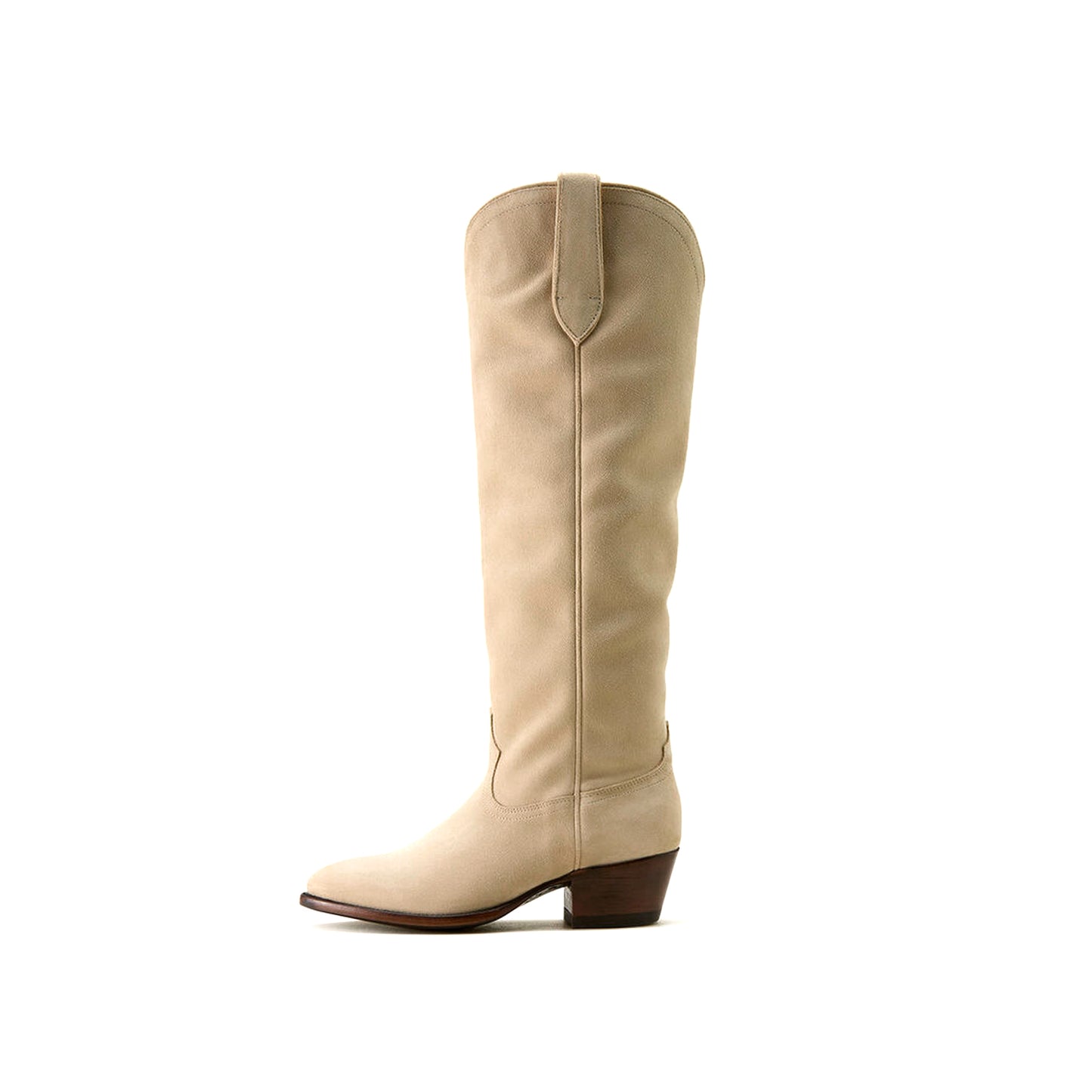 Beige Faux Suede Round-Toe Simple Wide Calf Knee High Cowgirl Boots