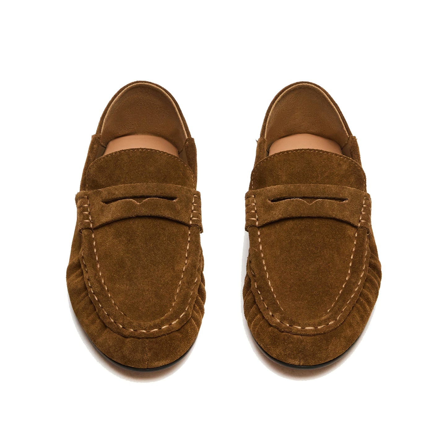 Taupe Faux Suede Round-Toe Classic Loafers Flats