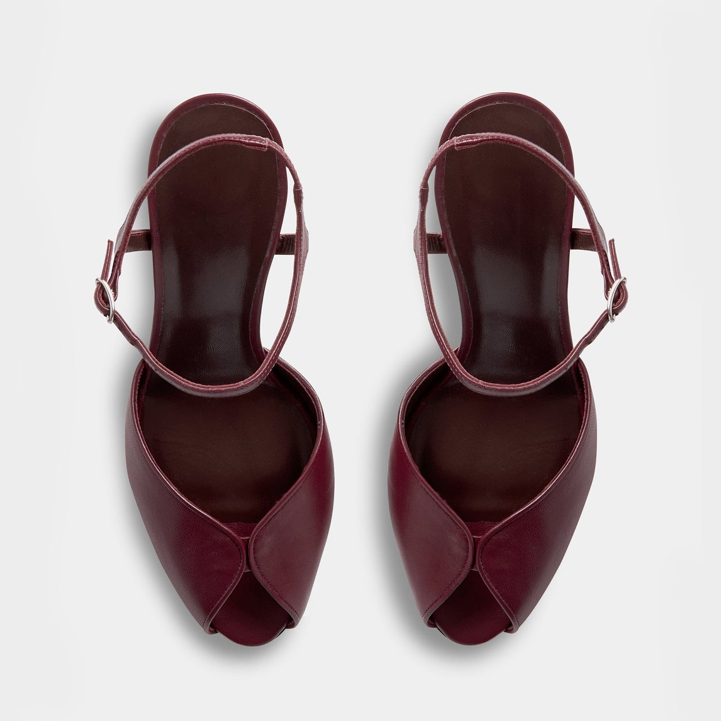 Burgundy Peep Round-Toe Slingback And Ankle Strap Chic High Heels