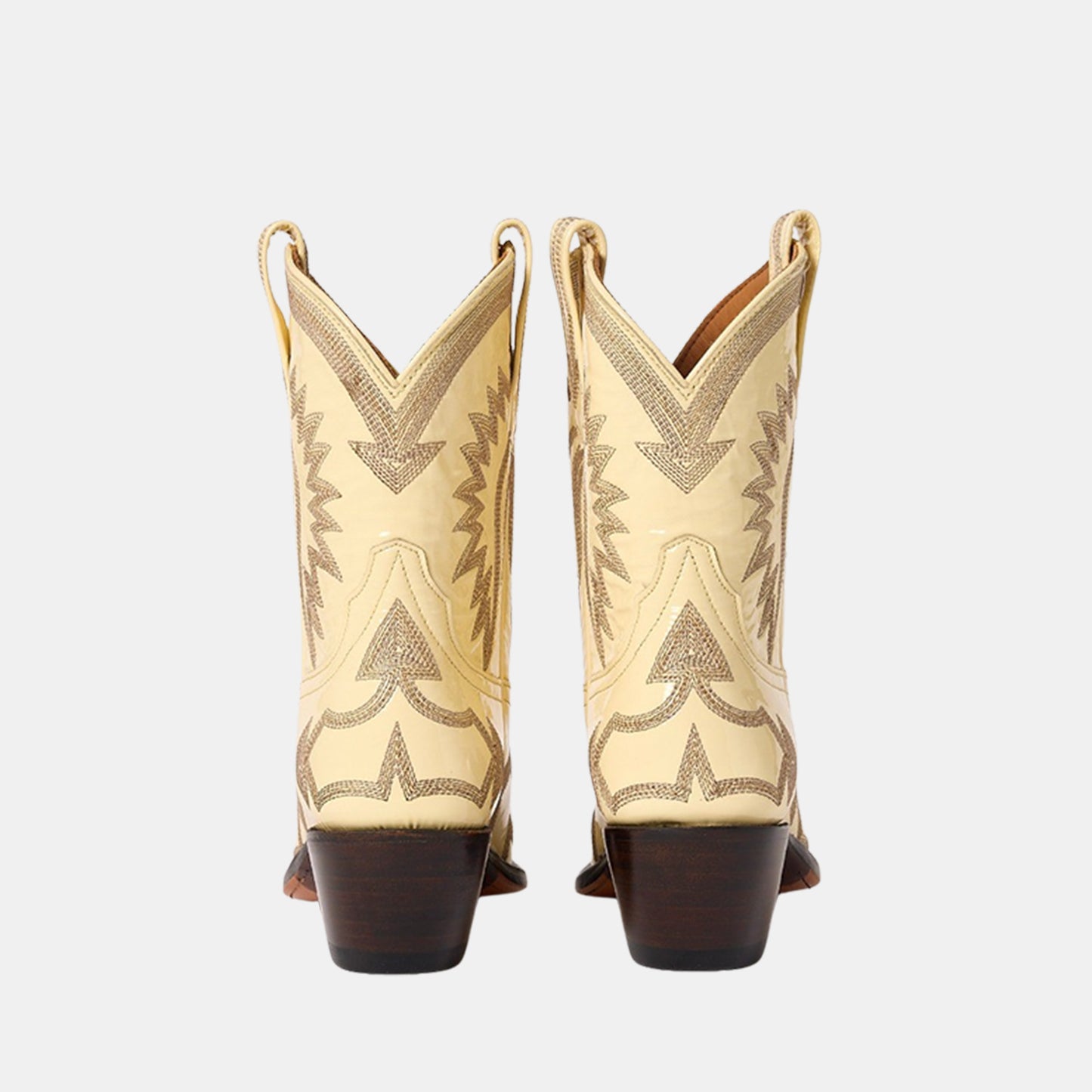 Patent Yellow Snip-Toe Western Embroidery Ankle Cowgirl Boots