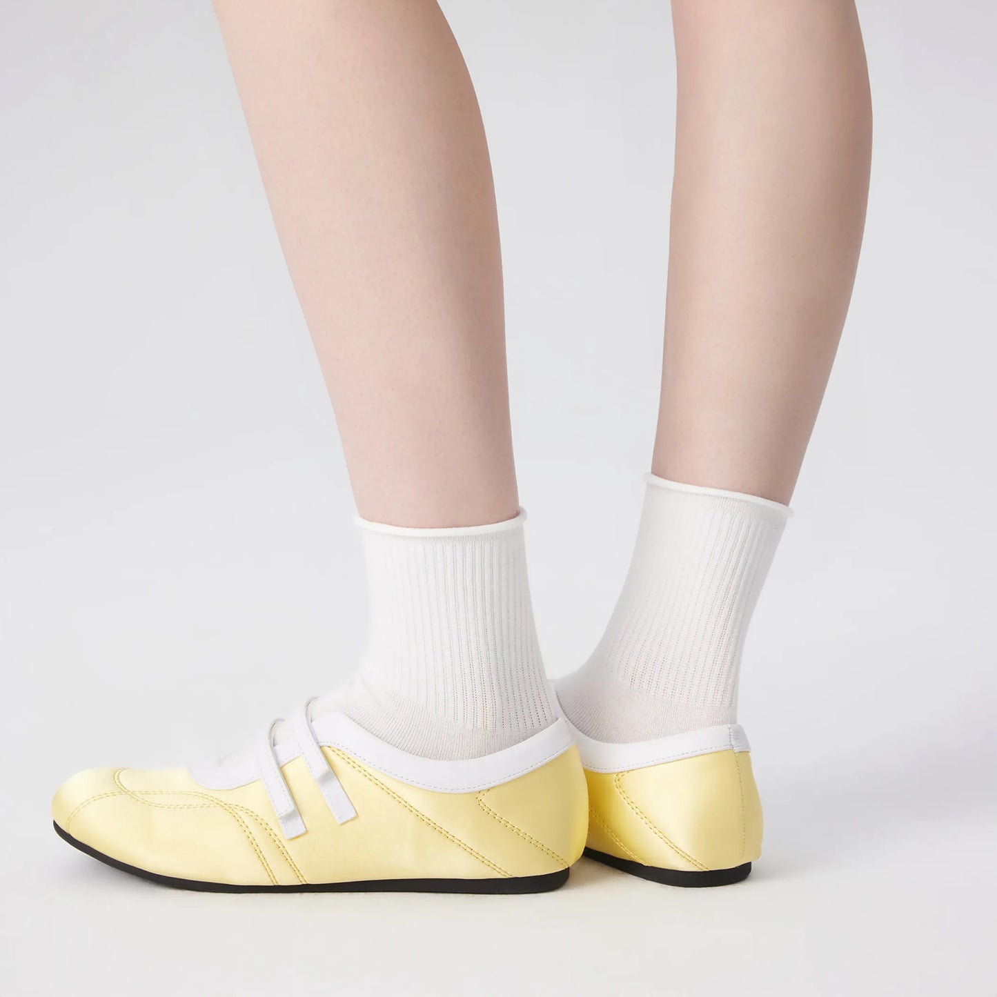 Yellow Satin And Vegan Leather Round-Toe Adjustable Strap Sneakers